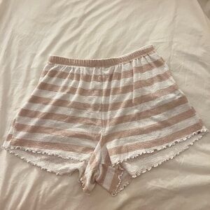 Billabong Cream and Tan Pajama Shorts with Lace Trim